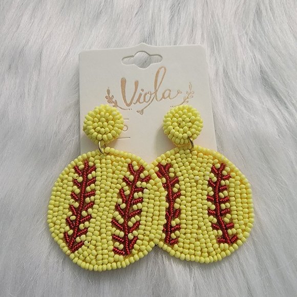 Viola Jewelry - 3/$15 Beaded Round Softball Earrings